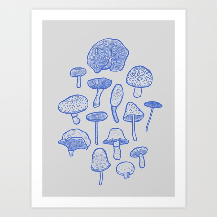 Hand Drawn Mushrooms Collage Art Print