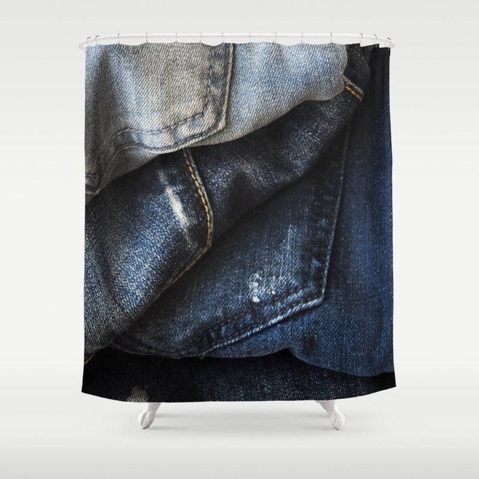 A Stack of Denim Shower Curtain