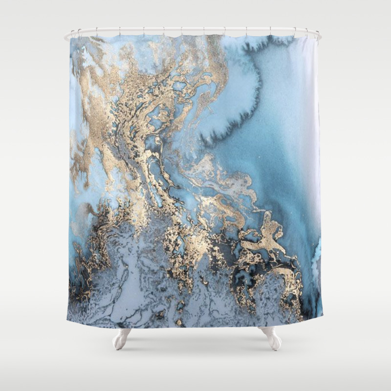 Gold And Blue Marble Shower Curtain By, Blue Grey Marble Shower Curtain