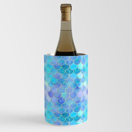 Aqua Pearlescent & Gold Mermaid Scale Pattern Wine Chiller