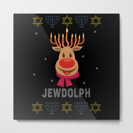 Menorah Jewdolph Reindeer Christmas Hanukkah 2021 Metal Print
