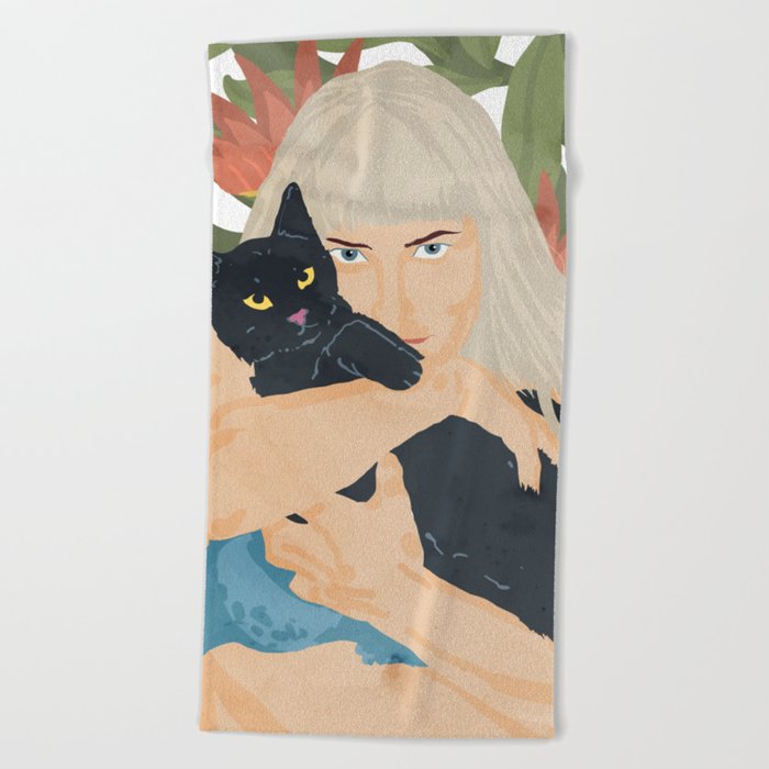 Cat Lady Beach Towel