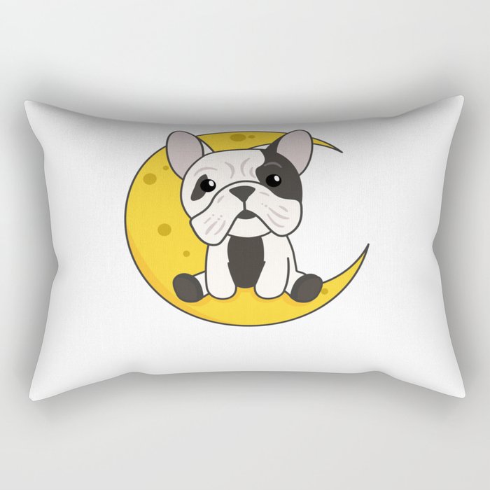 Moon Bulldog Cute Animals For Kids At Night Rectangular Pillow