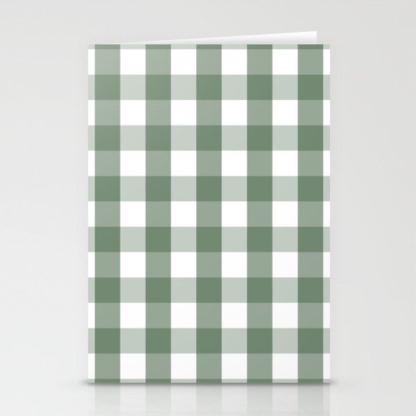 Gingham Plaid Pattern (sage green/white) Stationery Cards