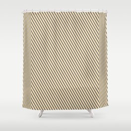 [ Thumbnail: Dim Grey and Tan Colored Lined Pattern Shower Curtain ]
