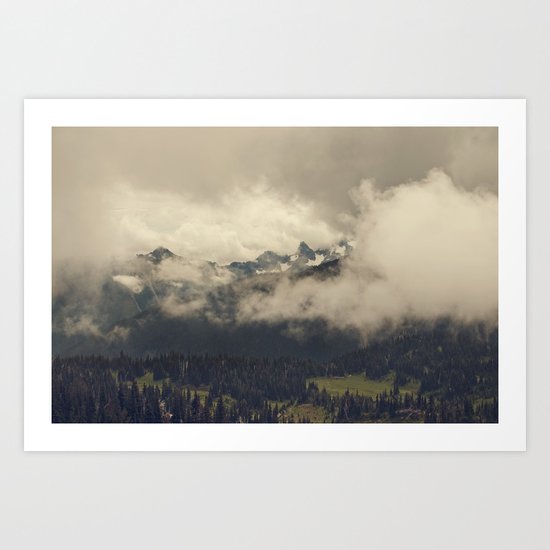 Mountains through the Fog Art Print