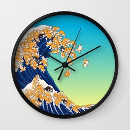 Shiba Inu in Great Wave Wall Clock