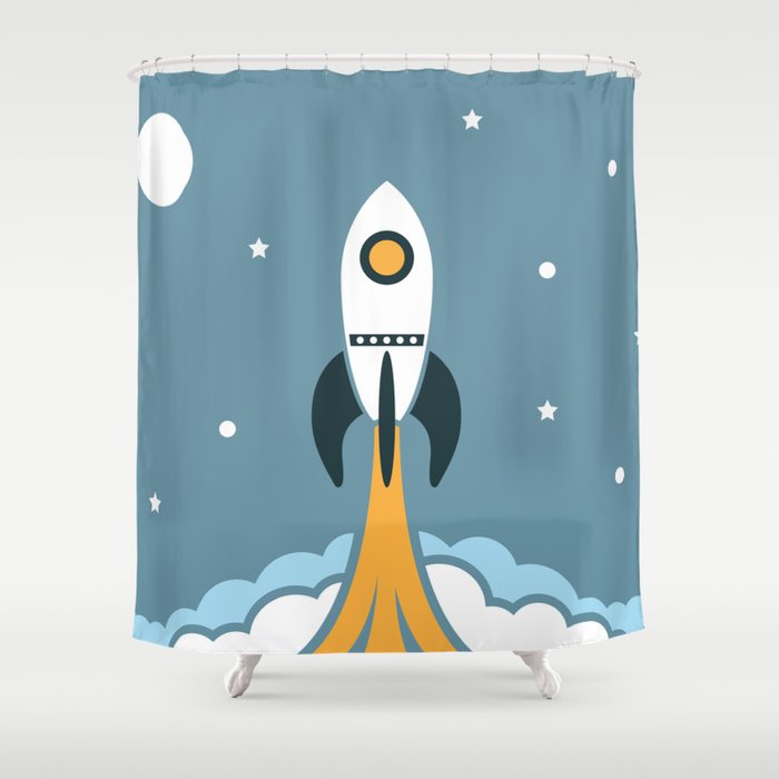 Toddler babyroom rocket to the moon Shower Curtain