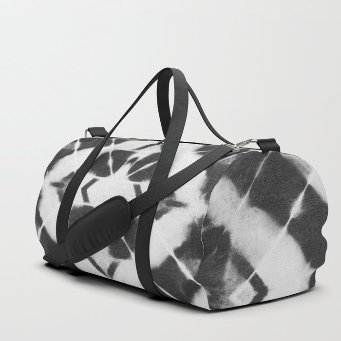 Shibori style black and white diagonal striped tile Duffle Bag