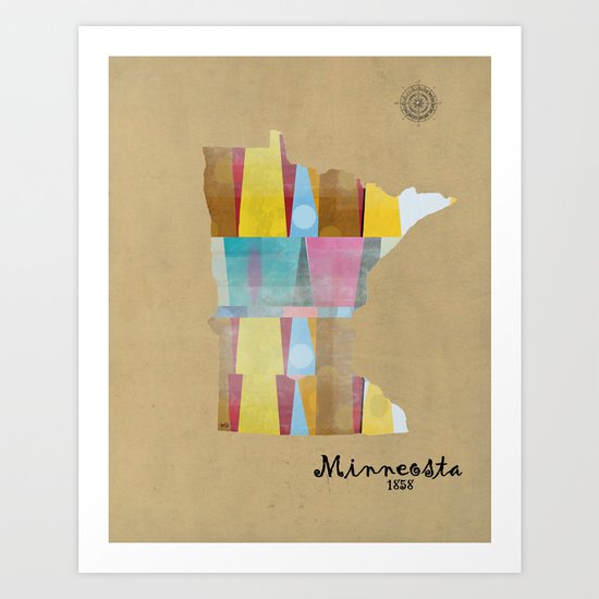 Minnesota state map Art Print