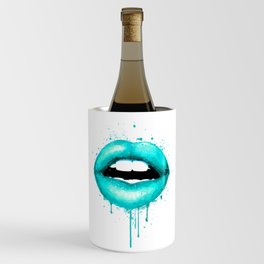 Turquoise Lips Art Makeup Decor Watercolor Print Kiss Love Sexy Girl Fashion Poster Lipstick Wine Chiller