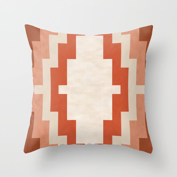 Traditional Retro Aztec Motif Rusty Colors Throw Pillow