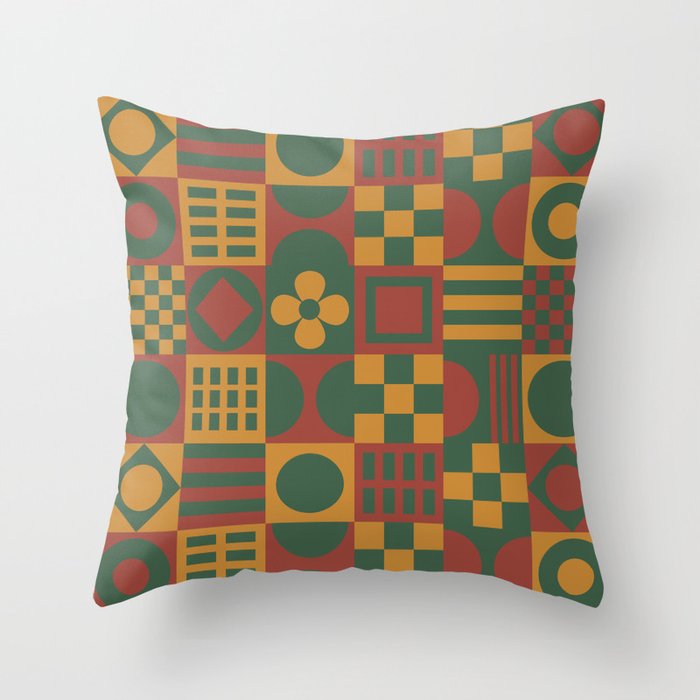 Mid Century Modern Geometric Shapes and pattern - Red & Yellow Throw Pillow