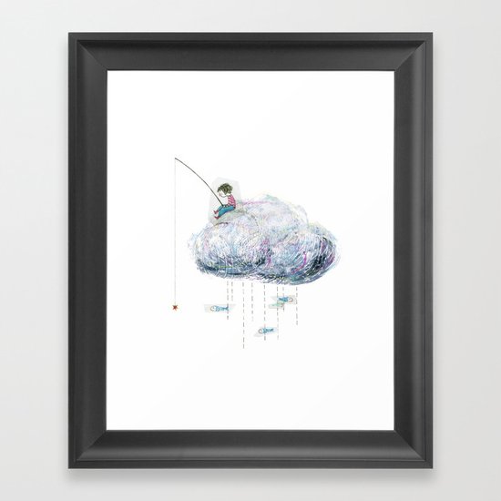 Fishing on a cloud Framed Art Print