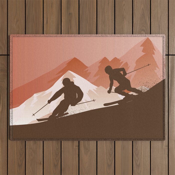 Best Skiing • Winter Sport • Orange Design Ever Outdoor Rug