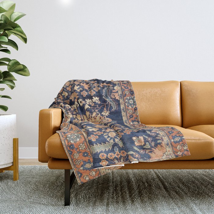 Sarouk Persian Floral Rug Print Throw Blanket
