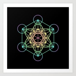 Metatron's Cube- Rainbow on Black Art Print