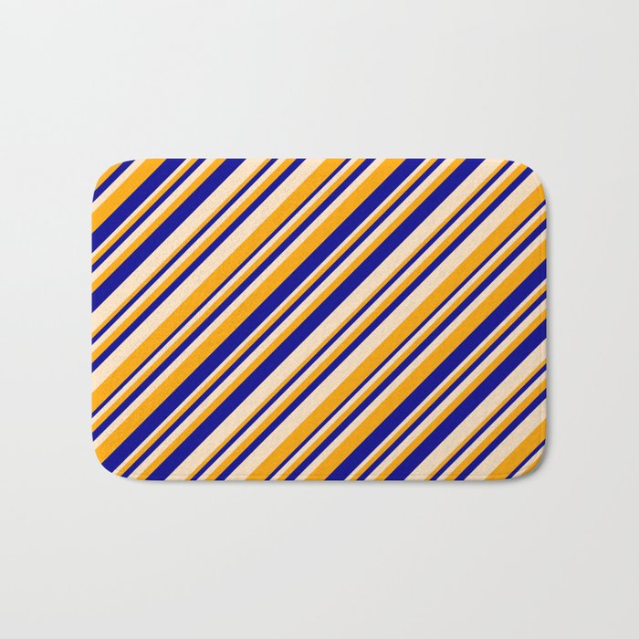 Bisque, Orange, and Dark Blue Colored Stripes/Lines Pattern Bath Mat