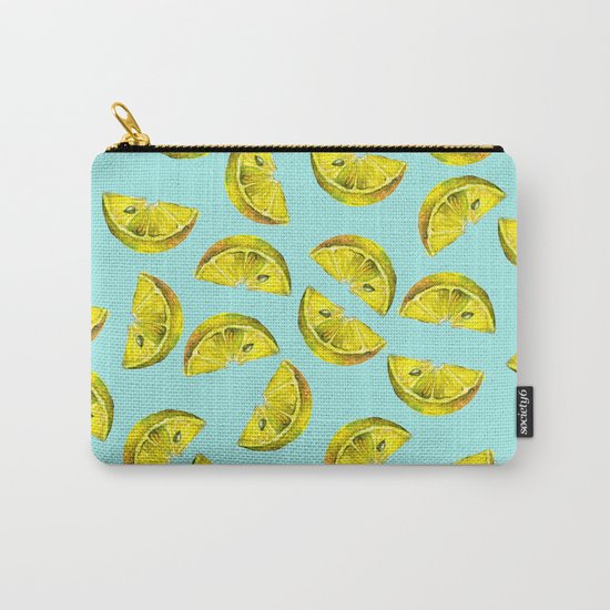 Lemon Slices Pattern Turquoise Carry-All Pouch