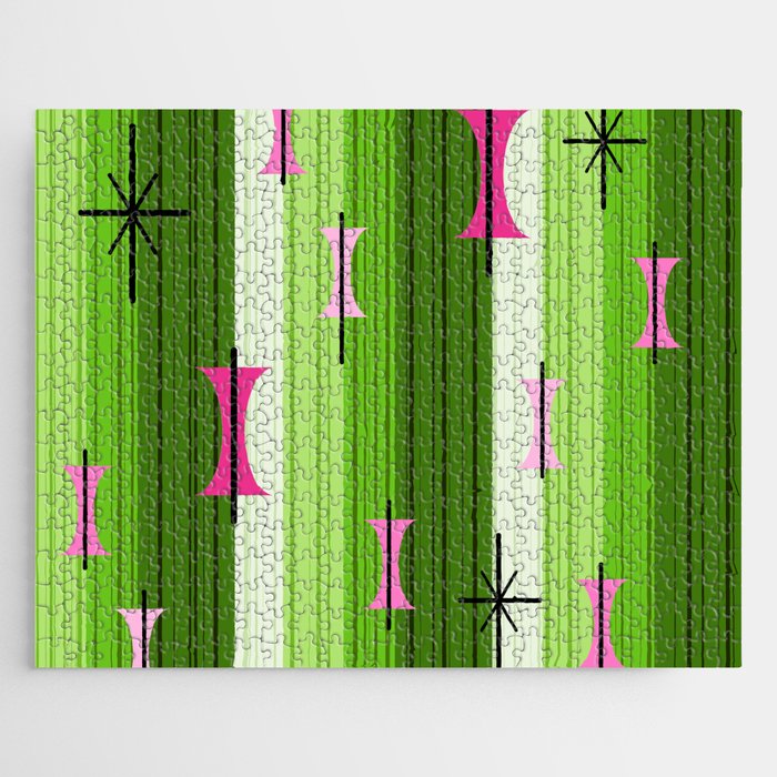Groovy Lined Mid Century Modern Chartreuse Jigsaw Puzzle
