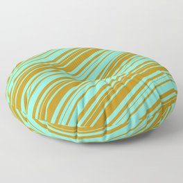 [ Thumbnail: Aquamarine and Dark Goldenrod Colored Lined/Striped Pattern Floor Pillow ]