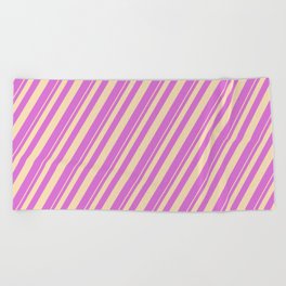 [ Thumbnail: Tan & Orchid Colored Lined Pattern Beach Towel ]