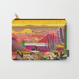 Las Palmas Carry-All Pouch | Succulents, Digital, Painting, Desert, Orange, Palmsprings, Arizona, Cactus, Mountains, Sunset 