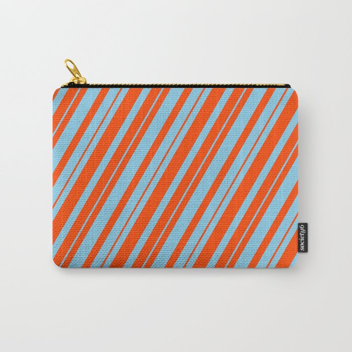 Sky Blue and Red Colored Lined Pattern Carry-All Pouch