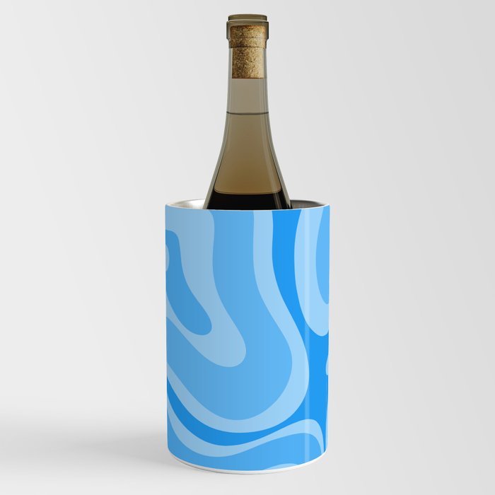 Modern Retro Liquid Swirl Abstract Pattern in Light Blue and Sky Blue Wine Chiller