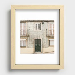 Tiles on Green and Beige Facade with Door in Lisbon, Portugal | Fine Art Travel Photography Recessed Framed Print