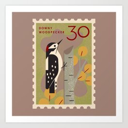 Woodpecker Postage Stamp Art Print