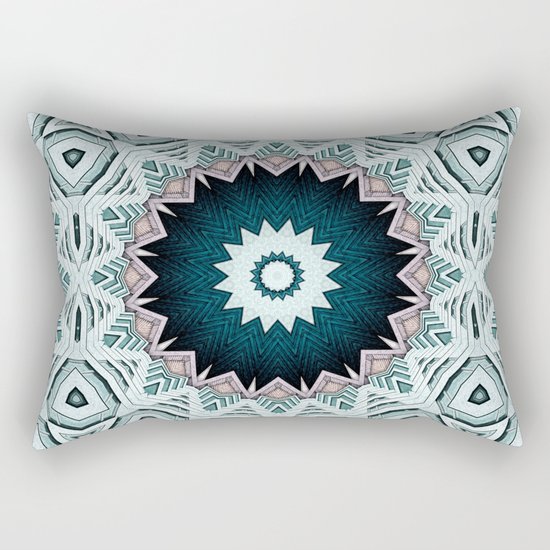 Blue Green Buildings Mandala Rectangular Pillow