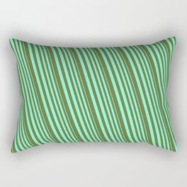 [ Thumbnail: Aquamarine & Dark Olive Green Colored Lines/Stripes Pattern Rectangular Pillow ]