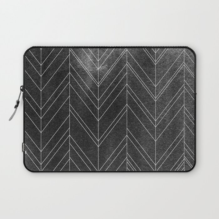 Modern Watercolor Charcoal Black Zig Zag Pattern Chevron Pattern Black And White Herringbone Pattern Laptop Sleeve