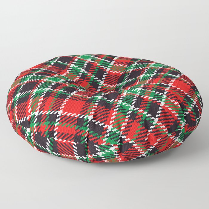 Modern Christmas tartan plaid colorful textured diagonal check Red, Green, Black, White Floor Pillow