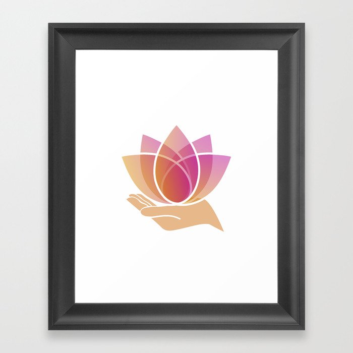 Hand holding a pink lotus flower	 Framed Art Print