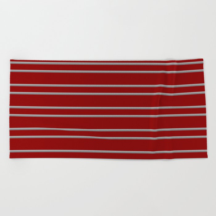 Dark Red, Dark Grey, and Grey Colored Lined Pattern Beach Towel