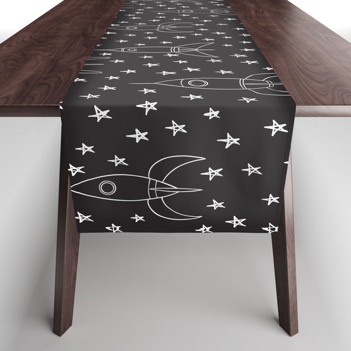 Rockets and stars doodle pattern. Hand drawn vector illustration background  Table Runner