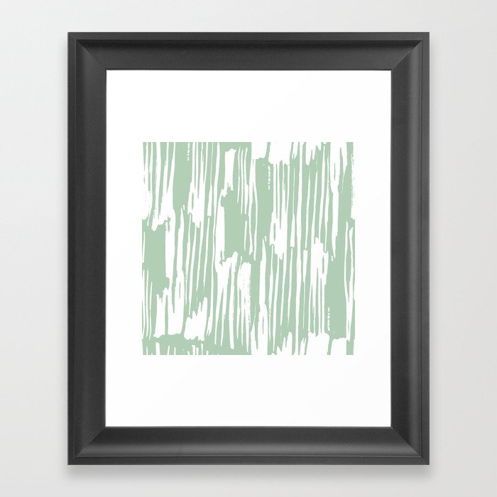 Bamboo Stripe Pastel Cactus Green and White Framed Art Print