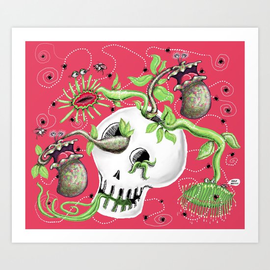 Skull Cachepot with Carnivorous Plants Art Print