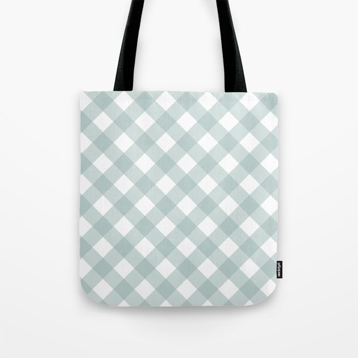 Green Pastel Farmhouse Style Gingham Check Tote Bag