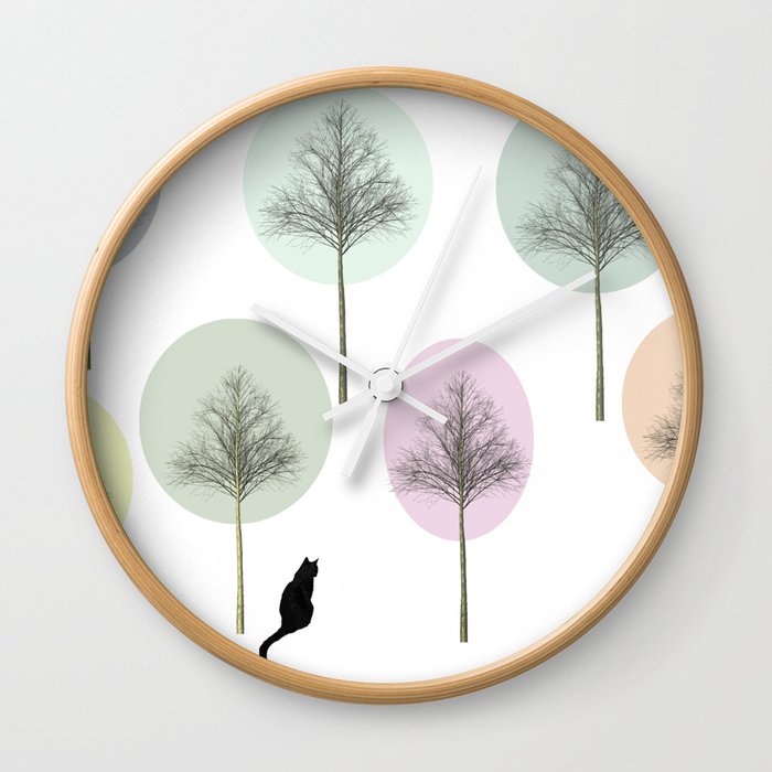Black Cat in Forest Wall Clock