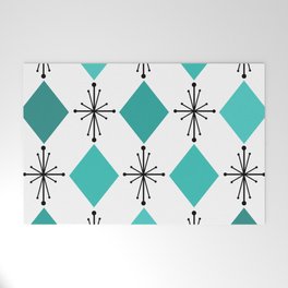 Atomic Age 1950s Diamonds Starbursts Turquoise Welcome Mat