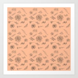 Floral Pattern on a Peach Background Art Print