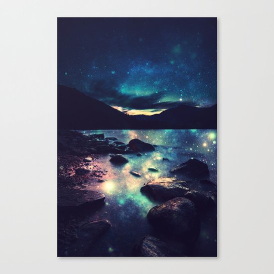 Magical Mountain Lake : Deep Pastels Teal Mauve Canvas Print