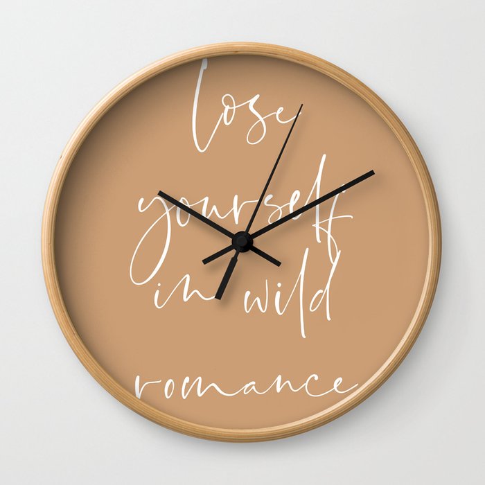 Lose yourself in wild Romance | Typography art | Beautiful quote wall art minimalistic Coral Orange Wall Clock