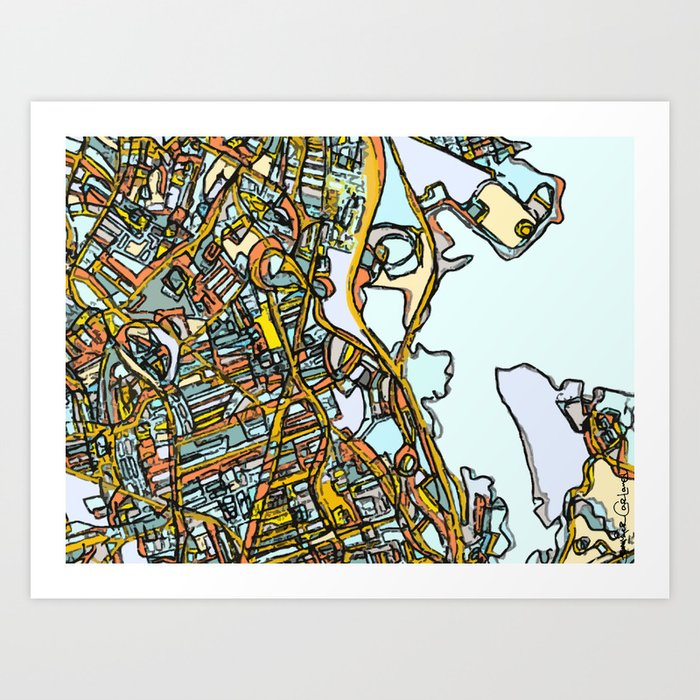 Abstract Map- Dorchester MA Art Print