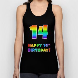 [ Thumbnail: HAPPY 14TH BIRTHDAY - Multicolored Rainbow Spectrum Gradient Tank Top ]