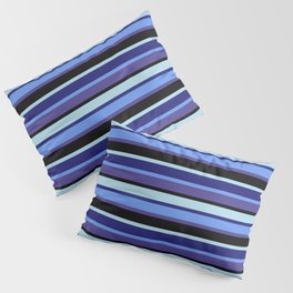[ Thumbnail: Light Blue, Midnight Blue, Cornflower Blue, Dark Slate Blue & Black Colored Striped/Lined Pattern Pillow Sham ]
