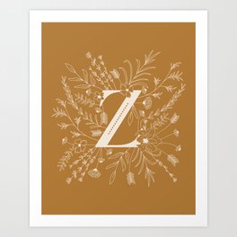 Botanical Letter Z (Mustard Yellow) Art Print